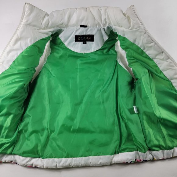 Coogi Puffer Vest Sleeveless Womens Medium White Green Rainbow Zip Up - Picture 3 of 10
